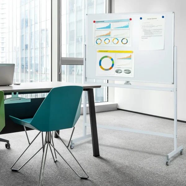Dubbelzijdig Mobiel Whiteboard Droog Afwasbaar Magnetisch Whiteboard Met Rasterpatroon Voor Kantoor Thuis 120 X 90 Cm Wit