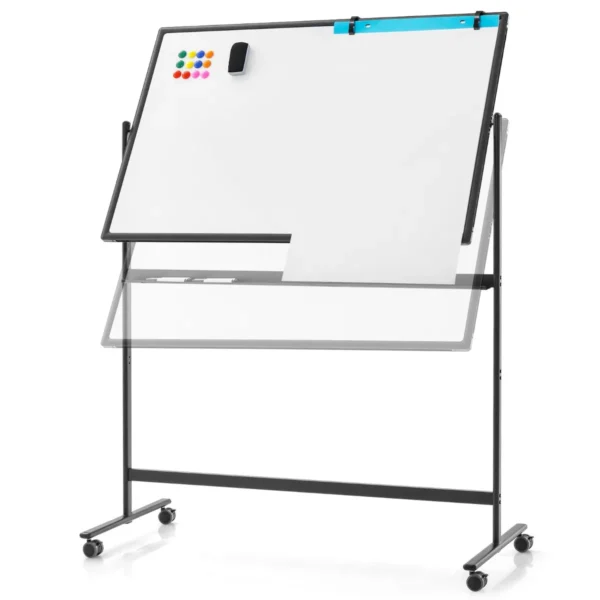 Dubbelzijdig Verplaatsbaar Magnetisch Whiteboard 120x80cm Omkeerbaar Dry-Erase Bord In 2 Posities In Hoogte Verstelbaar 2 Magneten