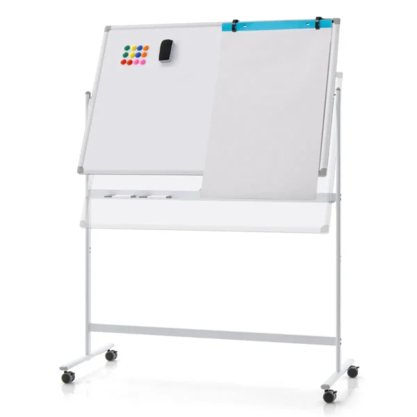 Dubbelzijdig Verplaatsbaar Magnetisch Whiteboard 120x80cm Omkeerbaar Dry-Erase Bord In 2 Posities In Hoogte Verstelbaar 2 Magneten Wit