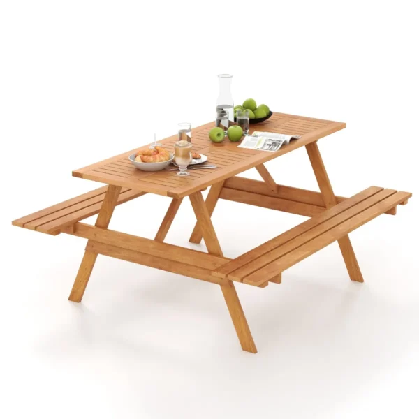 Eendelige Picknicktafel Set Met 2 Ingebouwde Banken Rechthoekige Picknicktafel Voor 6 Personen Gat Voor Parasol Voor Tuin Terras