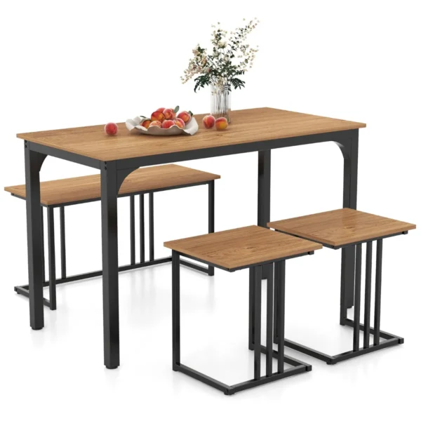 Eettafel Met Bank En 2 Krukken Set Van 4 Keukentafel Industriële Eetgroep Voor Keuken Bartafel Met Stoelen Vintage Zitgroep-Natuur