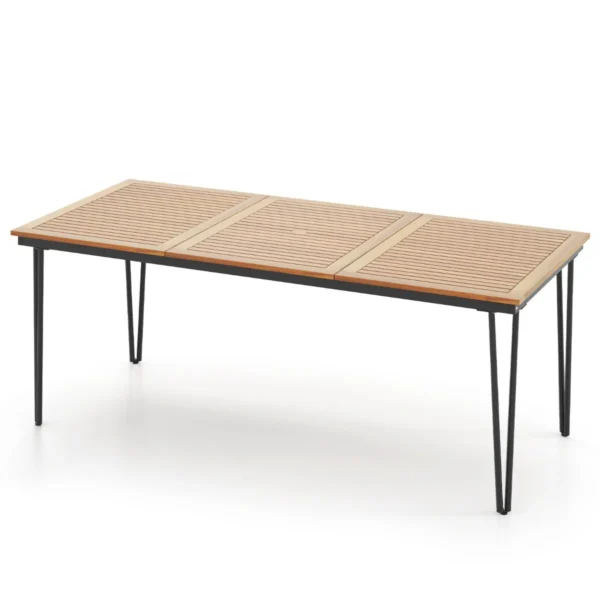 Eettafel Voor 8 Personen Rechthoekige Tafel Van Acaciahout Terrastafel Met Parasolgat Voor Achtertuin Gazon 200 X 90 X 75 Cm
