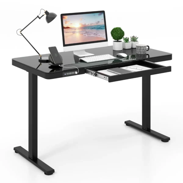 Elektrisch Zit-Sta Bureau 120 Cm In Hoogte Verstelbaar Bureau Met Blad Van Gehard Glas 2 Geheugenposities-Zwart