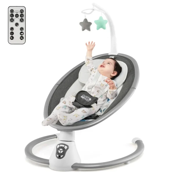 Elektrische Babyschommel Met 5 Schommelamplitudes Timer En Bewegingsfunctie Op 3 Niveaus Schommelstoel Voor Baby's-Grijs