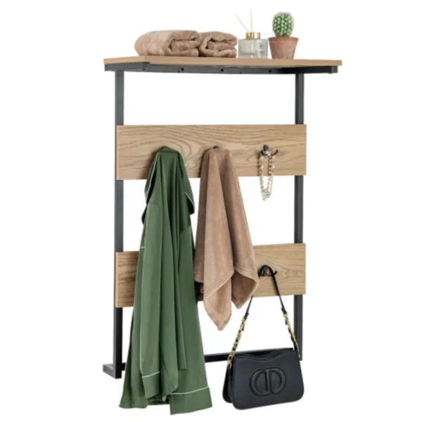 Entreewandkapstok Kapstok Met 6 Haken En Plank Robuust Kledingrek Met Metalen Frame Vintage Stijl Wandplank Natuurlijke