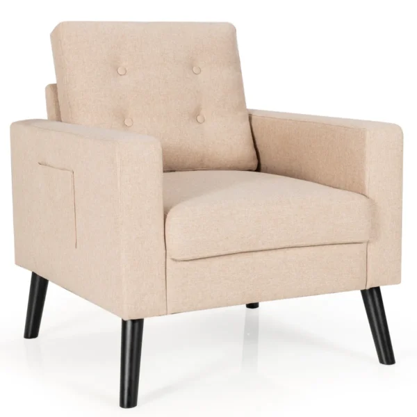 Fauteuil Met 2 Zijzakken Oorfauteuil Met Armleuningen En Rugkussens Enkele Bank Gevoerd Relaxstoel Clubstoel Televisiestoel (Beige)