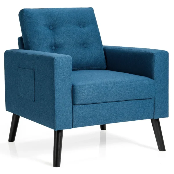 Fauteuil Met 2 Zijzakken Oorfauteuil Met Armleuningen En Rugkussens Enkele Bank Gevoerd Relaxstoel Clubstoel Televisiestoel (Blauw)