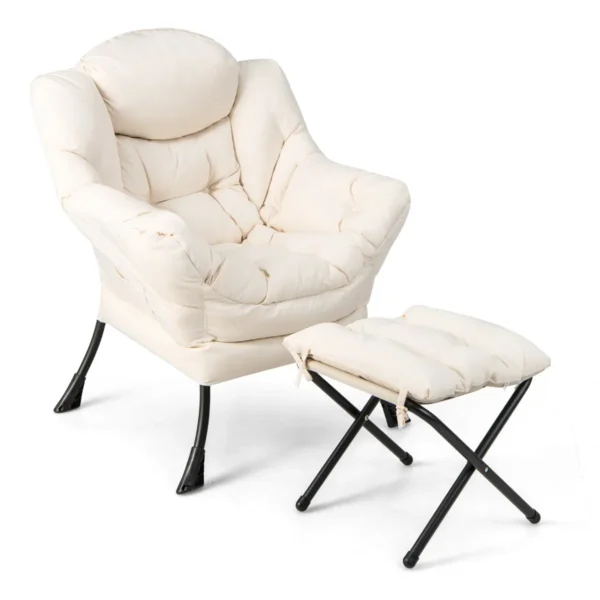 Fauteuil Met Kruk Relaxstoel Met Armleuningen Loungestoel Met Kussen Voor Woonkamer Slaapkamer Kantoor Beige