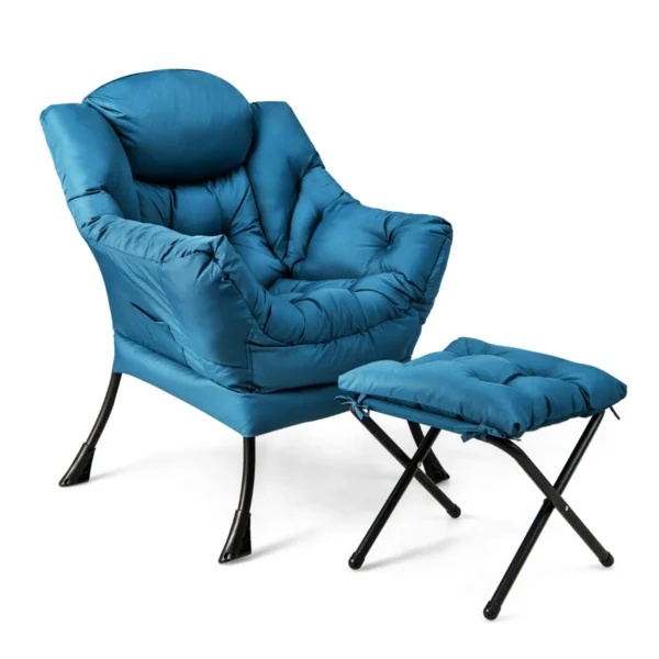 Fauteuil Met Kruk Relaxstoel Met Armleuningen & Voetensteun Loungestoel Televisiestoel Oorstoel Voor Woonkamer/Slaapkamer (Blauw)