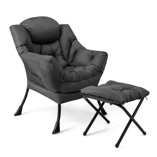 Fauteuil Met Kruk Relaxstoel Met Armleuningen & Voetensteun Loungestoel Televisiestoel Oorstoel Voor Woonkamer/Slaapkamer (Grijs)