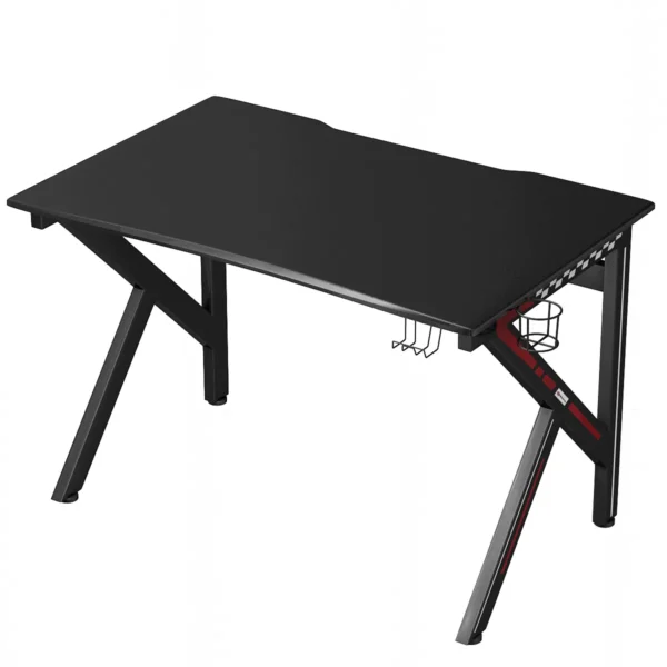 Gamingtafel 115 Cm K-vormige Gamingtafel Met Hoofdtelefoonhaak En Bekerhouder En Kabelbeheer Met Verstelbare Voeten Staal