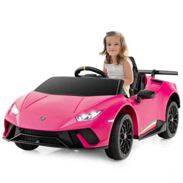 Gelicentieerde Lamborghini Sportauto Voor Kinderen Vanaf 3 Jaar 12 V Batterij Afstandsbediening LED-Verlichting Muziek Claxon En Vering-Roze