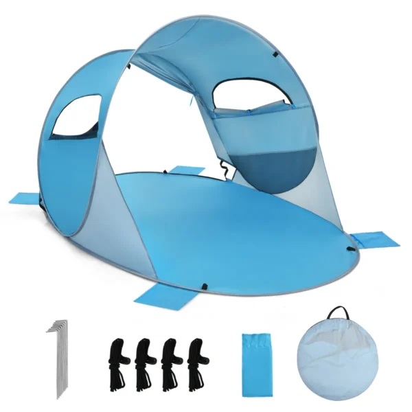 Gemakkelijke Pop-Up Strandtent Zonneschermtent Voor Buiten Voor 3-4 Personen Draagbare Pop-Up Tent Met Zilveren Coating Blauw