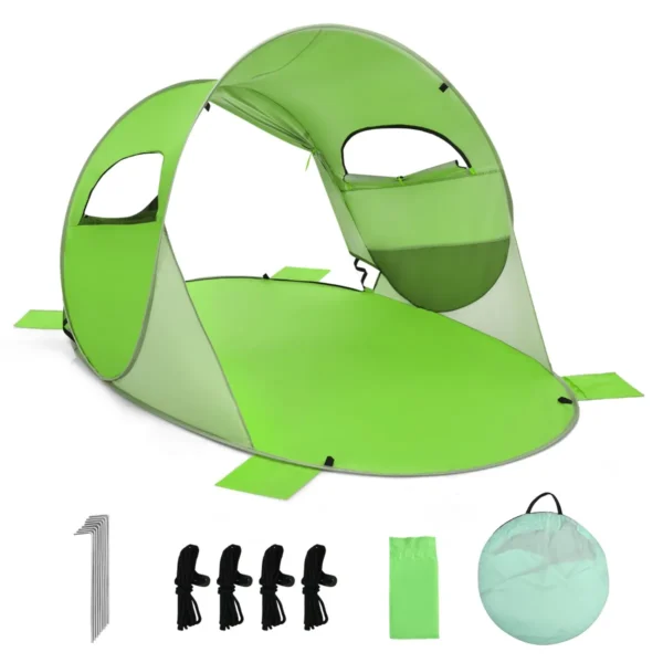 Gemakkelijke Pop-Up Strandtent Zonneschermtent Voor Buiten Voor 3-4 Personen Draagbare Pop-Up Tent Met Zilveren Coating Groen