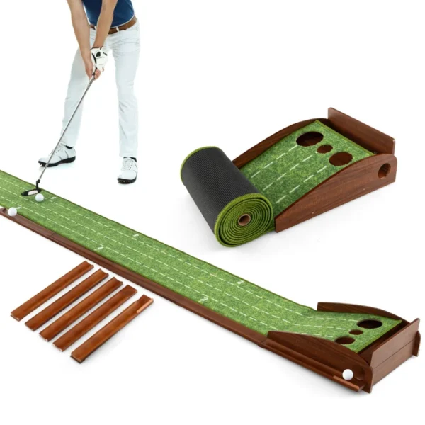 Golf Putting Mat Putting Training Hulpmiddel Met Automatische Balterugloop 3 Maten Gaten En 3 Golfballen Voor Binnen- En Buitentraining