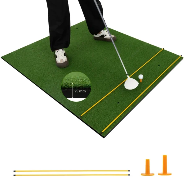 Golf Tee Mat Golf Oefenmat Incl. 2 Rubberen Tees En 2 Uitlijnstangen Golfmat Met 6 Tee Posities Voor Binnen En Buiten Gebruik