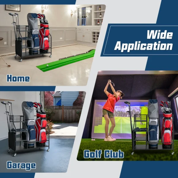 Golfbagopslagrek Voor De Garage Dubbele Golfbag Organizer Met Vergrendelbare Universele Wielen Golfbag Standaard Zwart