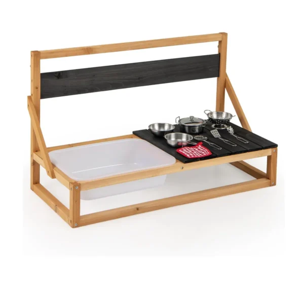 Grenen Houten Wand/Tafel Speelkeuken Met Ophanghaken Schoolbord Gootsteen Accessoires Doek Buitenkeuken Speelset Voor Kinderen 3+