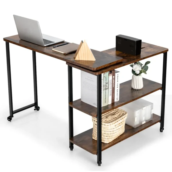 Grote 360° Draaibare Bijzettafel 2 Opbergplanken Mobiele Laptoptafel Met 6 Universele Wielen Stevig Metalen Frame Voor Thuis/Kantoor