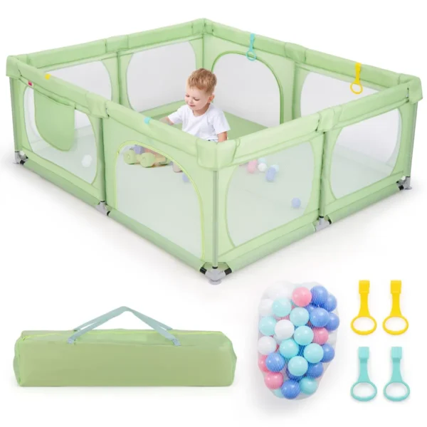 Grote Babybox Met 50 Oceaanballen En 4 Handringen Kruipruimte Met Ademend Net Box Voor Peuters 189 X 158 X 68 Cm (Groen)