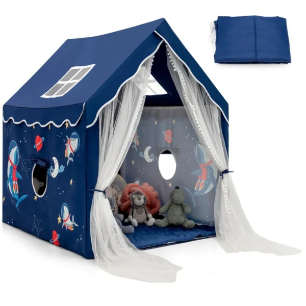 Grote Kindertent Binnenspeeltent Met Gewatteerde Mat Deurgordijn Ademende Gaasramen Voor Kinderen Vanaf 1 Jaar Blauw