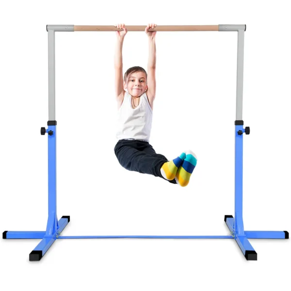 Gymnastiektraining Rekstok In Hoogte Verstelbaar 90CM-150CM Kindertrainingspaal Met Antislip Rubberen Zool Beukenhouten Stang Blauw