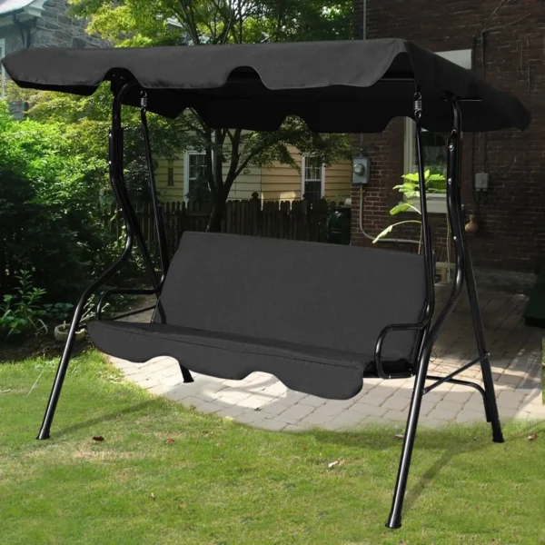 Hollywood Schommel 3-Zits Tuinschommel Schommelbank Met Schuifdak Groen/Bruin/Zwart 172 X 154 X 110 Cm-Zwart