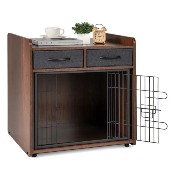 Hondenkrat Binnen Hondenkrat Met 2 Stoffen Lades Afsluitbare Deur Hondenhuis Bijzettafel Voor Kleine En Middelgrote Honden Bruin