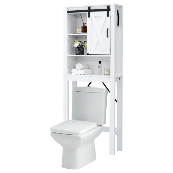 Houten Boventoiletmeubel 3 Planken Met Schuifdeur Industrieel Badkameropbergmeubel Met Anti-Tipsysteem 68 X 22 X 171 Cm