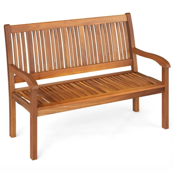 Houten Tuinbank Stevige Tuinbank Voor 2 Personen Met Gebogen Rugleuning & Brede Armleuningen 126 X 63 X 91 Cm