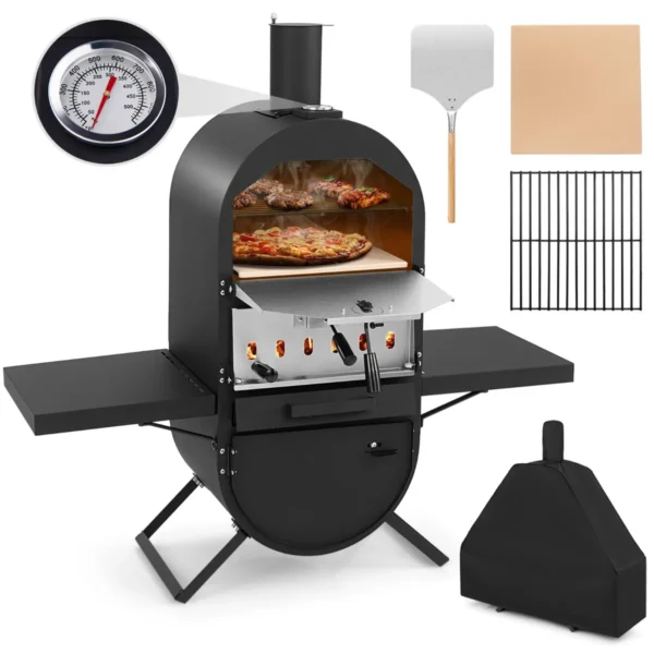 Houtgestookte Pizzaoven Voor Buiten Bekleding Van Oxfordstof Pizzasteen 31 Cm Pizzaschep Ovenrooster Met Thermometer Zijplanken
