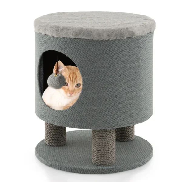 Huisdierbedden Voor Binnenkatten Poef En Kattenbed Met Krabpaal Pluche Bal Modern 3-In-1 Meubel Voor Kleine En Middelgrote Katten Grijs