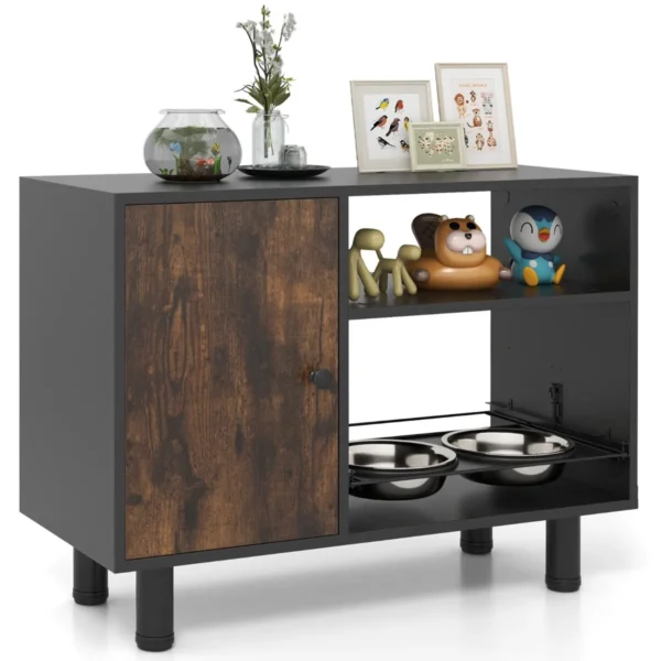 Huisdiervoederkast Met 2 Roestvrijstalen Bakken Uittrekbaar En In Hoogte Verstelbaar Voederstation Opbergkast Voor Honden En Katten