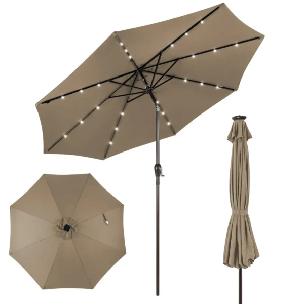 Ijzeren Tuinparasol Met LED Verlichting Buitenparasol Ø300cm Bruin Geen Parapluvoet