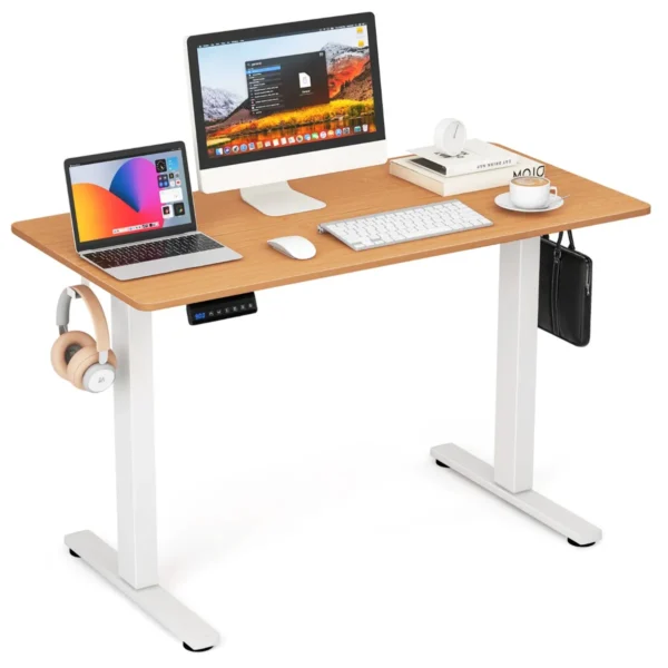 In Hoogte Verstelbaar Bureau 120 X 60 Cm Elektrisch Sta-Bureau Met 2 Haken En Kabelmanagement Sta-Zittafel Met Geheugenfunctie-Natuur