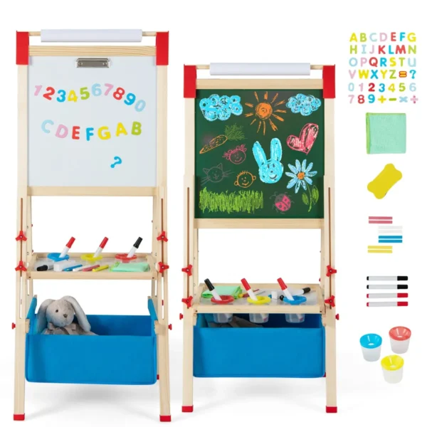 In Hoogte Verstelbare Houten Ezel Voor Kinderen Dubbelzijdig Magnetisch Zwart-Witbord Vervangbare Papierrol Letter- En Cijfermagneten