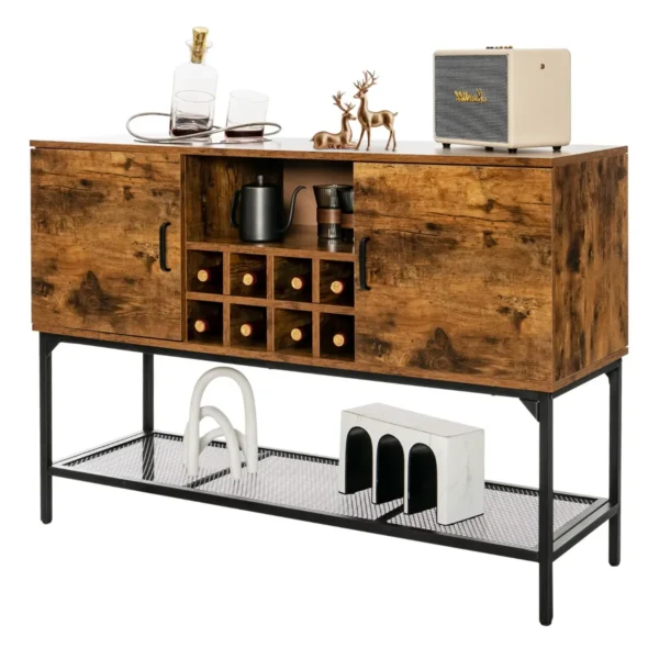 Industrieel Buffet Dressoir Vrijstaande Keukenkast Met Wijnrek Roosterplank & 2 Deurkasten Consoletafel Voor Eetkamer Hal Bruin