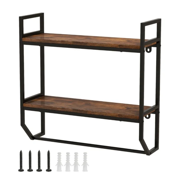 Industrieel Houten Wandrek Zwevend Rek Met Stang Rek Met Metalen Frame Ideaal Voor Woonkamer Keuken En Badkamer