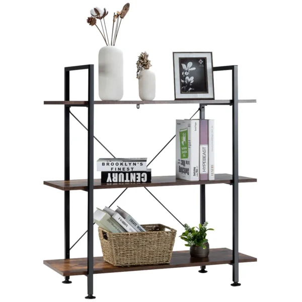 Industriële 3-Tier Boekenkast Bloemenstandaard Plank Met Metalen Frame Multifunctionele Display-Eenheid Rustiek Bruin