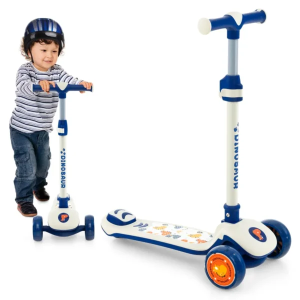 Inklapbare Kinderstep Met PU-Led-Wielen En Achterrem In Hoogte Verstelbaar Kinderscooter Voor Jongens En Meisjes Vanaf 3 Jaar-Wit
