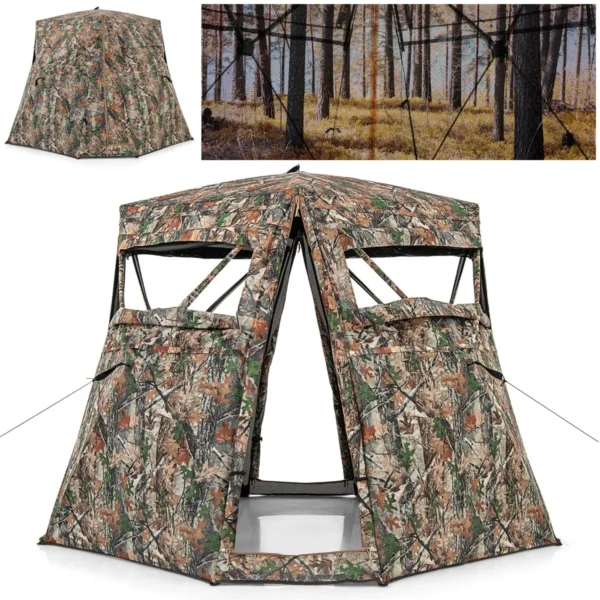 Jachthut Voor 2 Tot 3 Personen 360° Transparante Schuilplaats Pop-Up Camouflage Jachttent Met Draagbare Draagtas Jachtuitrusting