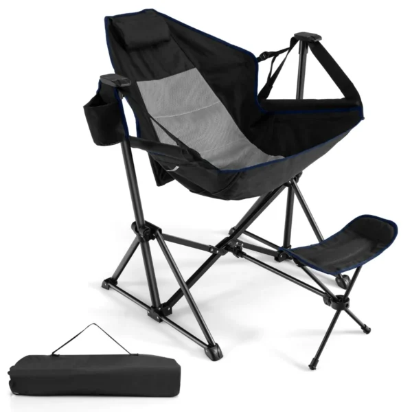 Kampeerstoel Met Voetensteun Opvouwbare Ligstoel Voor Buiten Verstelbare Rugleuning En Voetensteun Hoofdsteun-Zwart
