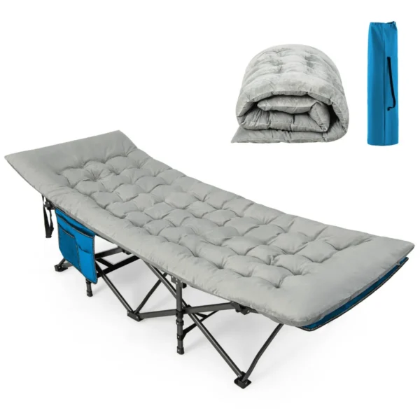 Katoenen Veldbed Kussen 7 Cm Dikke Matras Met 4 Bevestigingsbanden Multifunctioneel Voor Campingbed Ligstoel Tuinligstoel Grijs