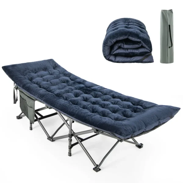 Katoenen Veldbed Kussen 7 Cm Dikke Matras Met 4 Bevestigingsbanden Multifunctioneel Voor Campingbed Ligstoel Tuinligstoel Marineblauw