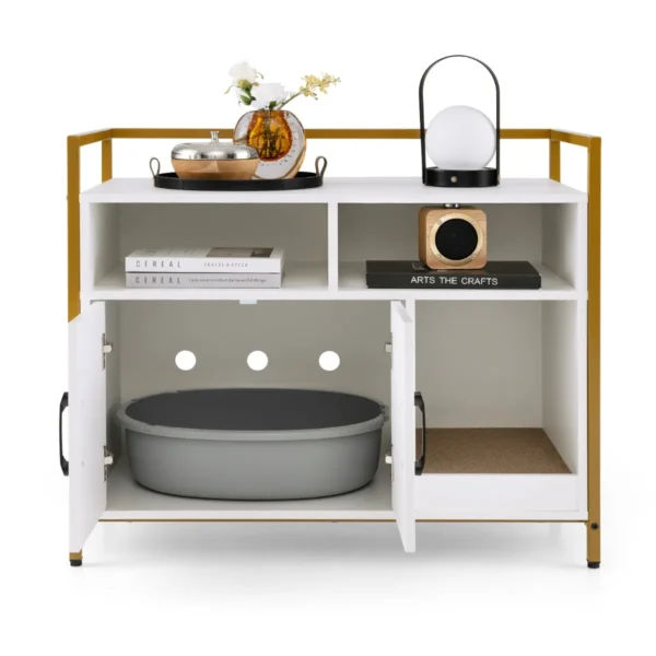 Kattenbak Verborgen Kattentoilet Met Dubbele Deuren En Krabplank Voor Ingang Slaapkamer Woonkamer Wit 90 X 45 X 74 Cm