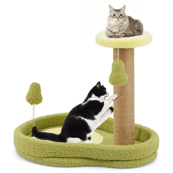 Kattenbed Met Avocado-Thema Gevoerde Zitstok Veerspeelgoed Jute Krabpalen Brede Antislipbodem En Klimrek Voor Katten