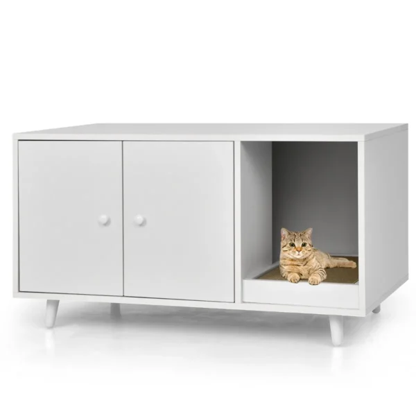 Kattenhuisje Verborgen Katten Toiletruimte Met Tussenschot Kattenhuisje Met Dubbele Deuren Decoratief Kattenhuisje Wit