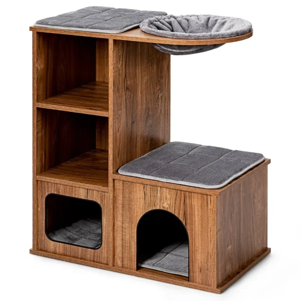 Kattenmeubels Met Grotmatten Kattenspeelhuis Houten Krabpaal Kattenhuis Klimboom 69 X 39 X 80,5 Cm