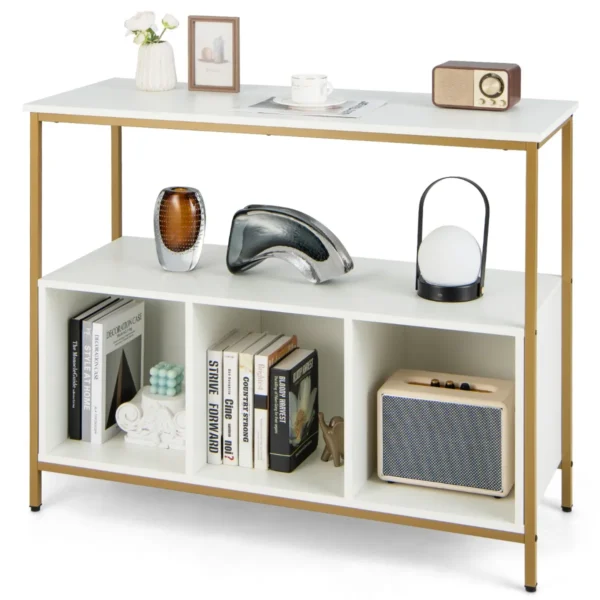 Keukenkast Sideboard Met Metalen Frame & Open Plank & 3 Vakken Commode Keuken Hout 110 X 42,5 X 88 Cm (Wit)