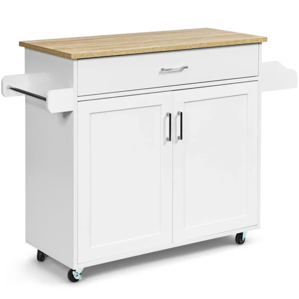 Keukentrolley Keukenwagen Met Handdoekhouder En Kruidenbord Keukenkast Oprolbaar Keukeneiland Van Hout 116 X 40 X 85 Cm Wit
